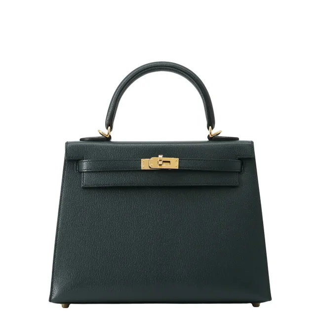 Hermès Kelly Sellier Vert Rousseau Chevre Shamqila Size 25 in Green Goatskin from GALLERY RARE, photo 3 of 3