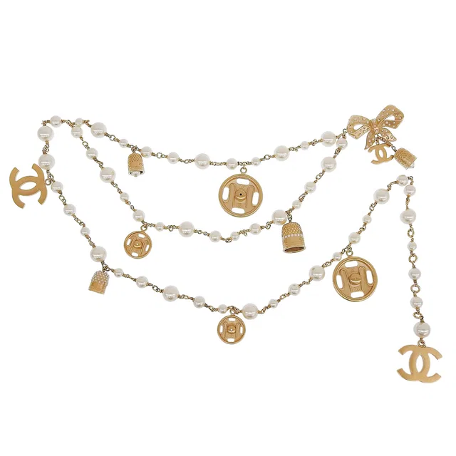 Chanel Circa 2003 Pearl CC Mark Chain Belt, Gold in Gold from VINTAGE QOO TOKYO