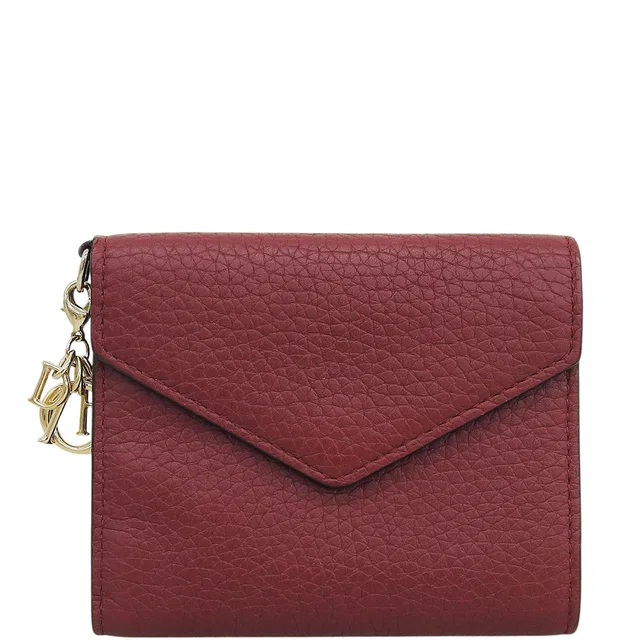 Dior Diorissimo Envelope Compact Wallet Bordeaux in Burgundy Leather from VINTAGE QOO TOKYO