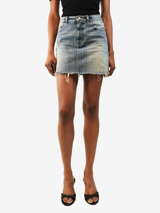 Saint Laurent Blue raw-hem denim mini skirt - size UK 6 in Blue Denim from Sign of the Times