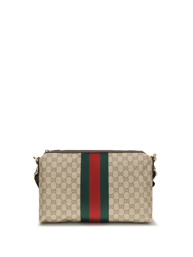 Gucci Gg Coated Canvas With Web Stripe Shoulder Bag — Beige Cotton; Linen; Polyurethane in Beige Coated canvas from HEWI
