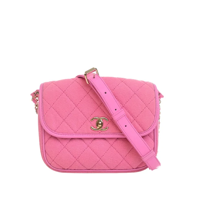 Pink Chanel Small CC Quilted Denim Messenger Flap Crossbody Bag in Pink Denim from Designer Revival