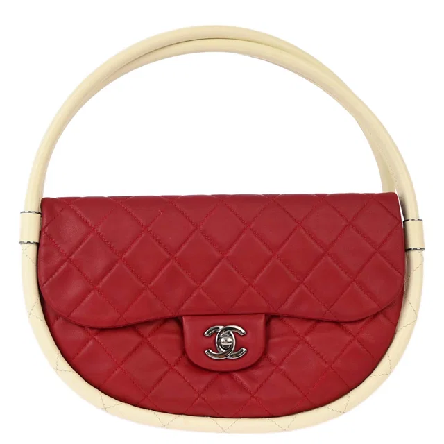 Chanel 2013-2014 Red Lambskin Medium Hula Hoop Handbag in Red Lambskin from AMORE Vintage Tokyo