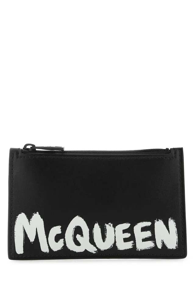 Alexander McQueen Leather With Graffiti Branding Card Case — Black Exterior: Wallet in Black Leather from HEWI