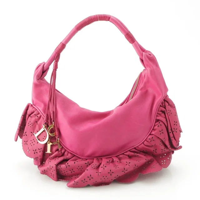 Dior Gypsy Leather Ruffle Hobo Shoulder Handbag Fuchsia Pink in Pink Leather from The Reluxe
