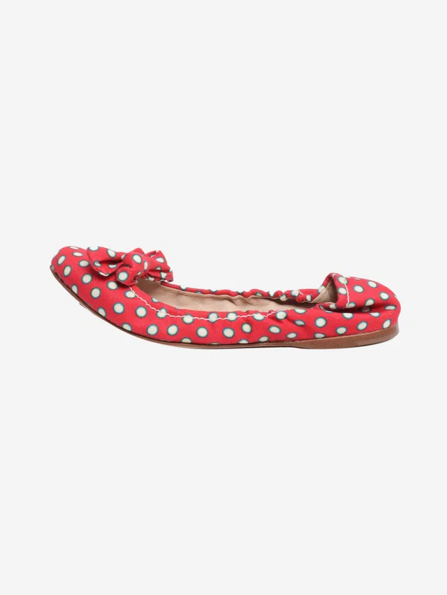 Miu Miu Red polka dot bow ballet flats - size EU 40 (UK 7) in Red Canvas from Sign of the Times