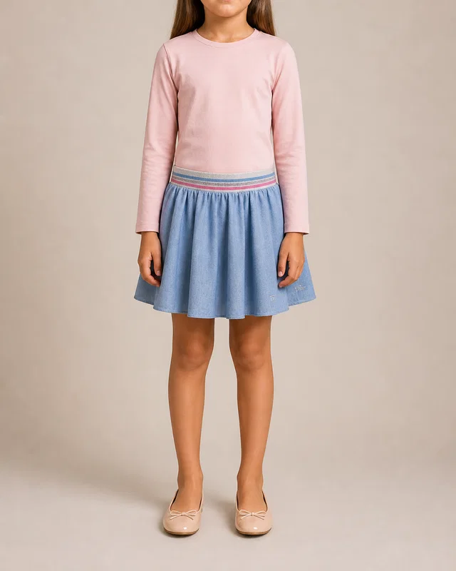 Dior Kids Light Blue Skirt with Embellished Waistband and Logo Detail Size 8 years in Blue from Sellier