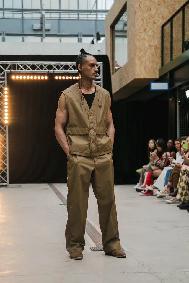 Prada Nylon Waistcoat/ Trouser Co-Ord Tan XL in Brown Nylon from Luxury Promise