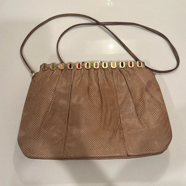 ! Vintage 1980’s Judith Leiber Exotic Tan Leather And Jeweled Purse! in brown|neutral Leather from Poshmark
