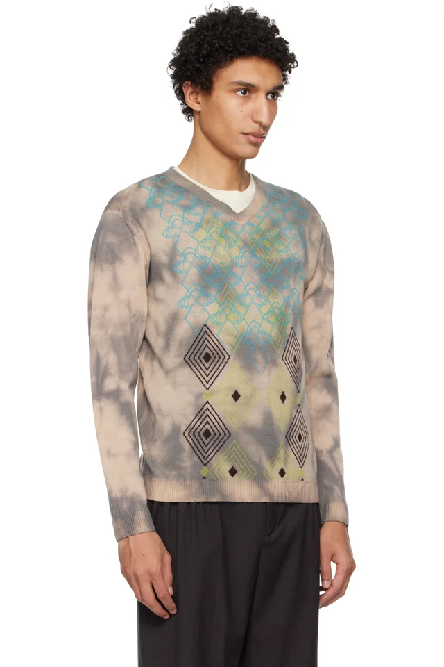 Kiko Kostadinov Taupe Hatha V-Neck Knit Sweater, photo 2 of 4 from SSENSE