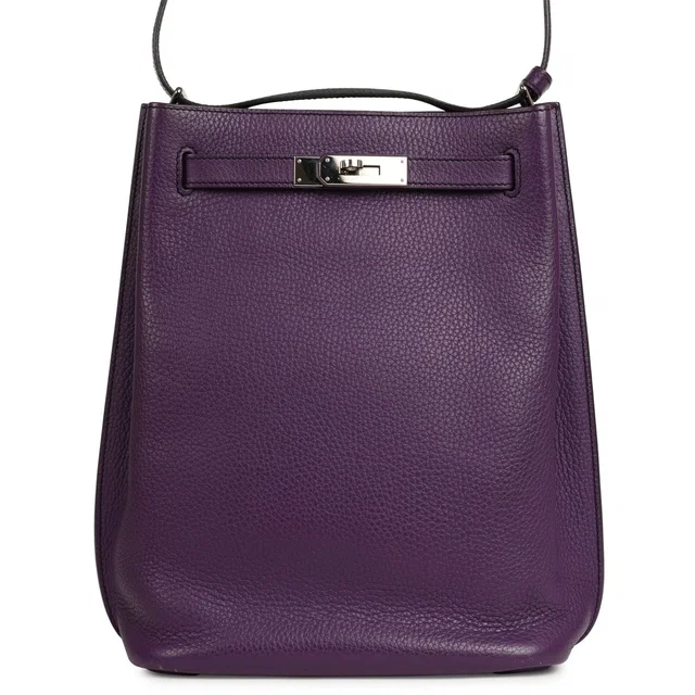 Hermès So Kelly 22 Ultraviolet Verso Clemence Palladium Hardware in Clemence leather from Madison Avenue Couture