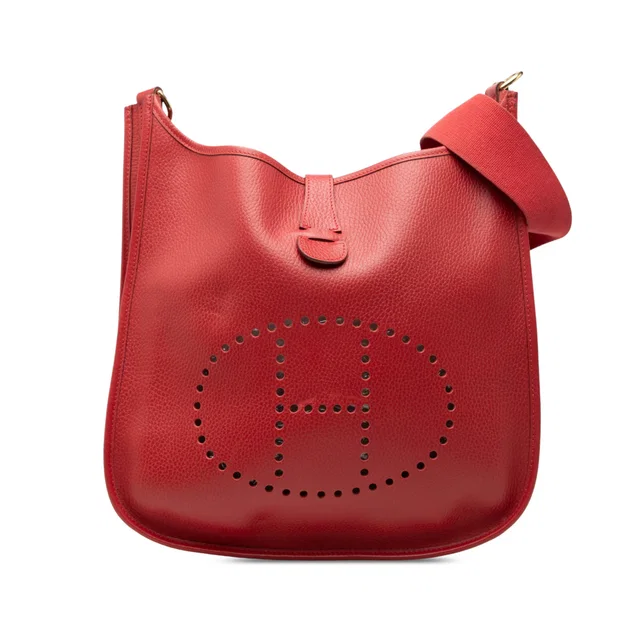 Red Hermès Clemence Evelyne I GM Crossbody Bag in Red Clemence leather from Designer Revival