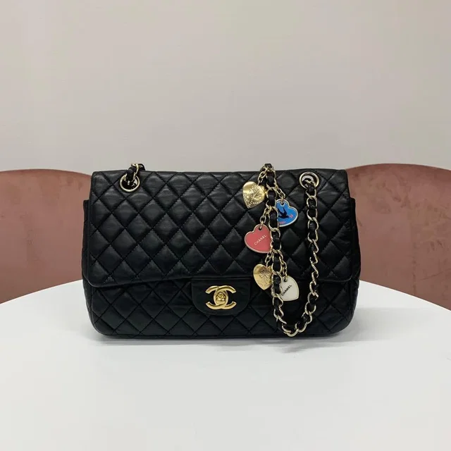 Chanel Cocomark Quilted Lambskin Double Chain Shoulder Bag in Lambskin from The Reluxe