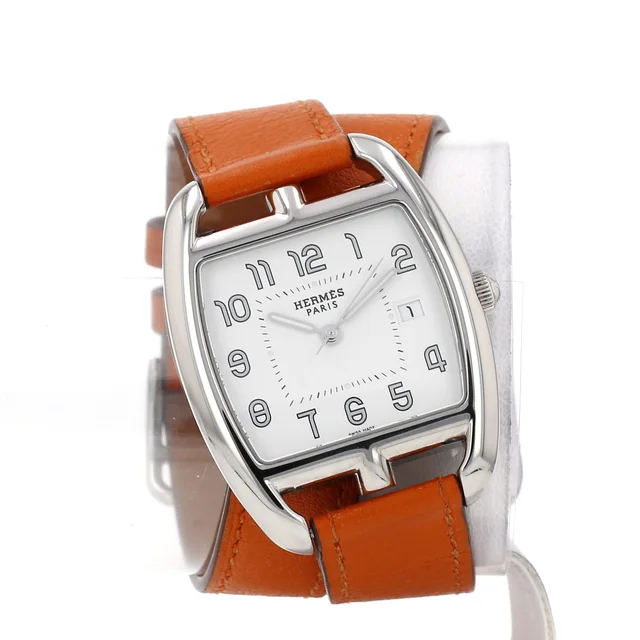Cape Cod Tonneau watch in steel Ref: Hermès - CT1.710 Circa 2010 in Leather from Collector Square, photo 2 of 3