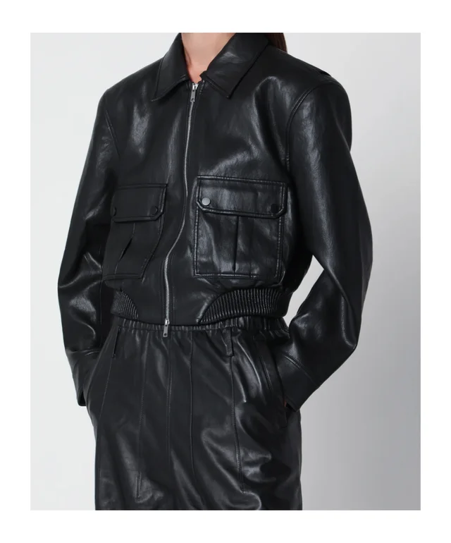 The Frankie Shop Black cropped faux leather bomber jacket, photo 3 of 5 from SENSER