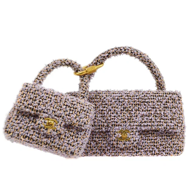 Chanel 1994 Classic Flap Handbag Set Purple Tweed in Purple Tweed from AMORE Vintage Tokyo