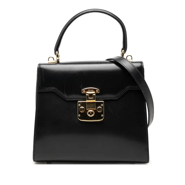 Black Gucci Smooth Calfskin Lady Lock Satchel in Black Calfskin from Designer Revival