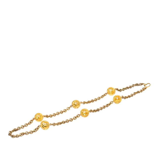 Gold Chanel CC Gold Plated Resin Lucite Ball Station Long Necklace in Gold Resin from Designer Revival