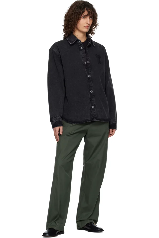 AMI Paris Black Cotton Knitted Ami de Coeur Denim Overshirt, photo 4 of 4 from SSENSE