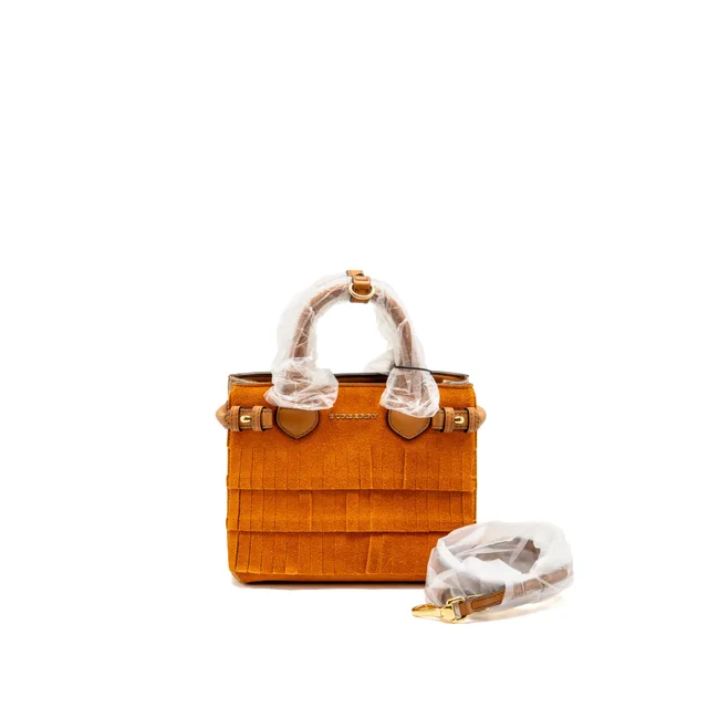 Burberry The Mini Banner Tote Bag Fringe Suede Caramel/Multicolour GHW in Suede from EMIER