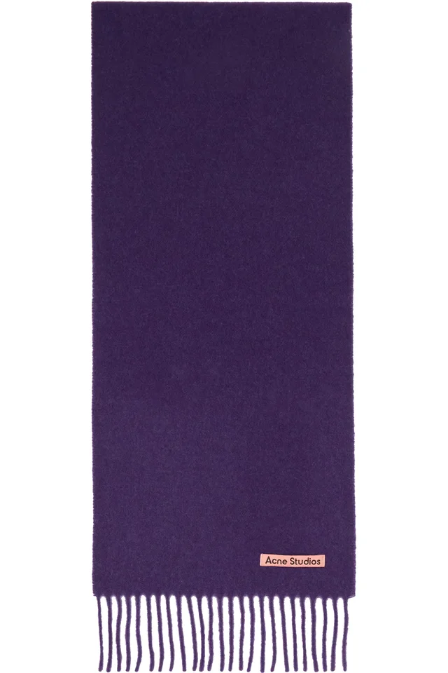 Acne Studios Purple Fringe Wool Skinny Scarf, image 1 of 1 from SSENSE