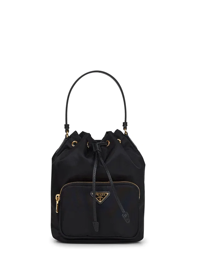 Prada Duet Bucket Bag — Black Polyamide in Black Saffiano leather from HEWI