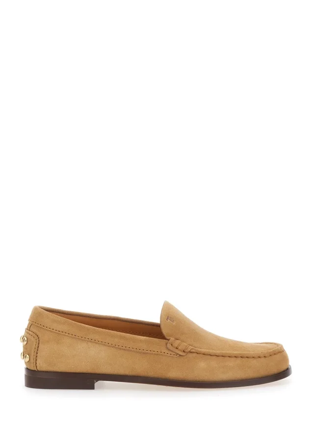 Beige Loafers with Embossed Logo and Stud Details on the Back in Leather Woman in Beige, image 1 of 1 from Gaudenzi Boutique