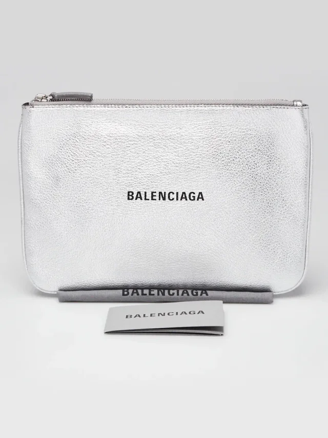 Balenciaga Silver Metallic Leather Everyday Zip Pouch in Silver Leather from Yoogis, photo 11 of 11