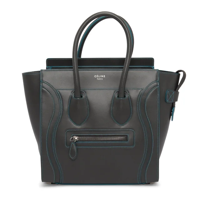 Celine Smooth Calfskin Debossed Micro Luggage Tote in Grey & Turquoise Calfskin from Blue Spinach