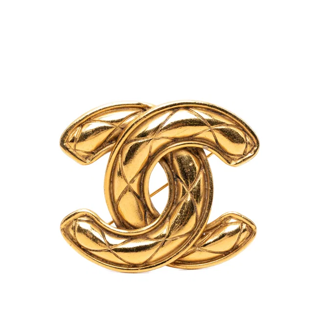 Gold Chanel CC Gold Plated Quilted Brooch in Gold from Designer Revival