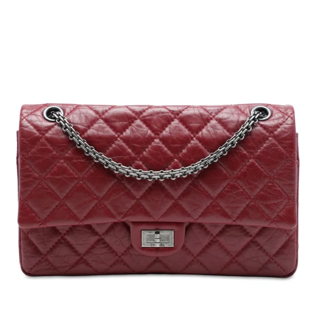 Red Chanel Quilted Aged Calfskin Reissue 2.55 Double Flap 226 Shoulder Bag in Red Calfskin from Designer Revival