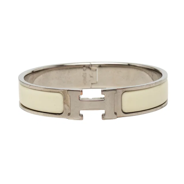 Silver Hermès Narrow Enamel Clic H Bracelet PM in Silver from Designer Revival