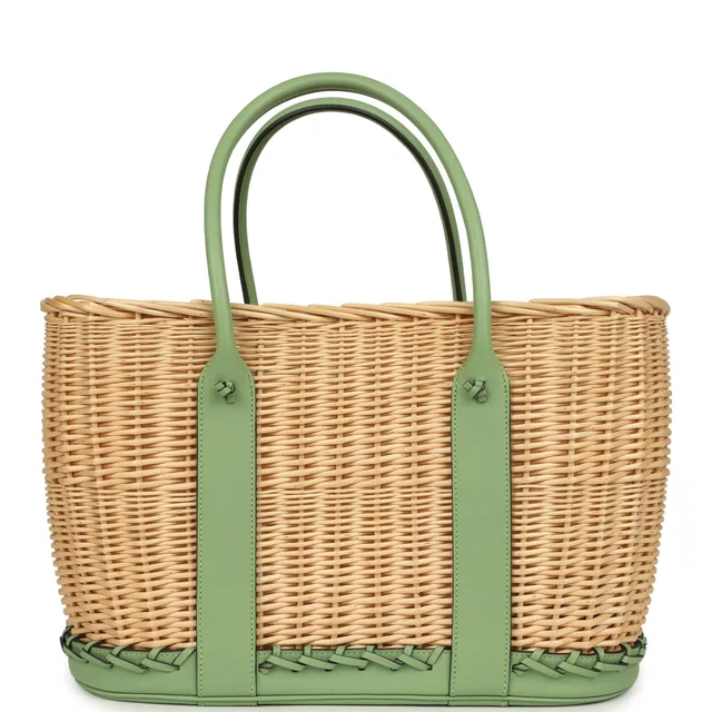 Hermès Picnic Garden Party 36 Vert Criquet Swift and Natural Osier Wicker in Beige Swift leather from Madison Avenue Couture
