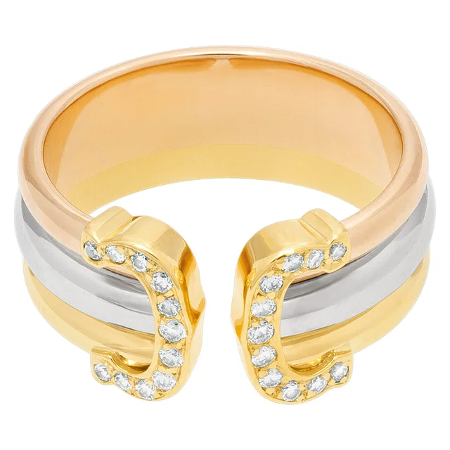 Cartier double C diamond ring in tri-color gold with approximately 0.25 carat in Gold White Gold, Yellow Gold, Pink Gold from Gray And Sons