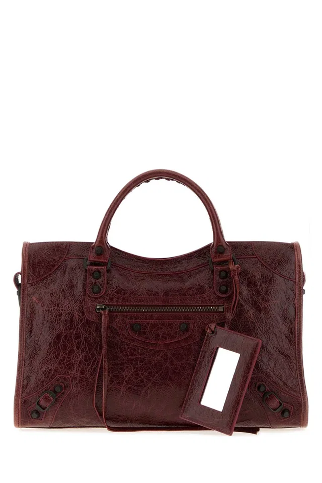 Balenciaga Crackled Lambskin Top Handle Bag — Merlot in Lambskin from HEWI