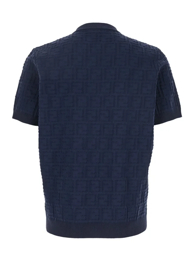 Fendi Blue T-Shirt with All-Over FF Logo Embroidery in Cotton for Men in Blue 100% Cotton, photo 3 of 6 from Gaudenzi Boutique