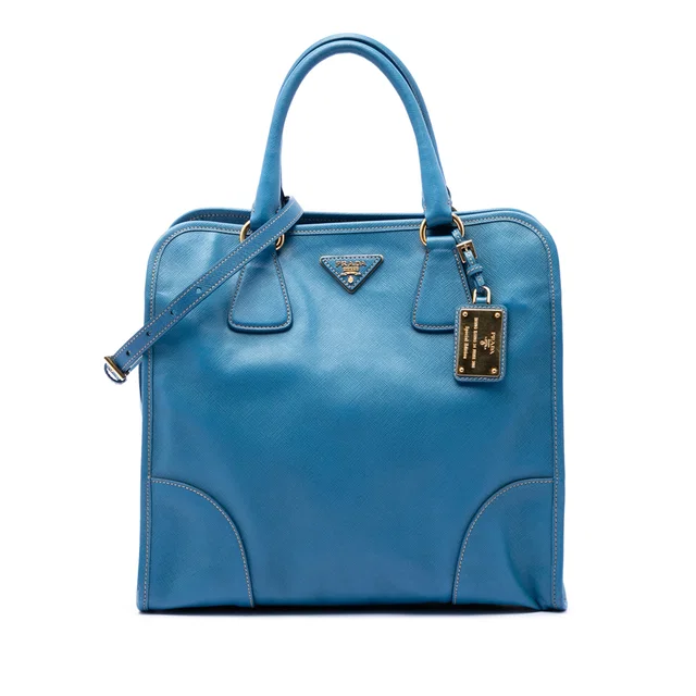 Blue Prada Saffiano Lux Shopping Tote Satchel in Blue Saffiano leather from Designer Revival