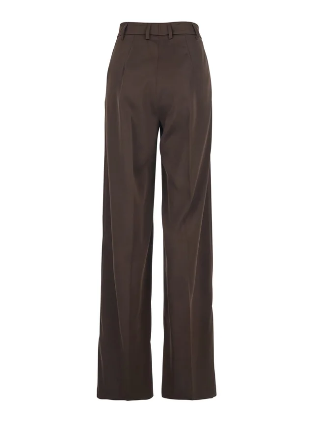 Leplain Brown Satin Tailored Pants with Front Pleats for Women in Brown 100% Polyester, photo 4 of 6 from Gaudenzi Boutique