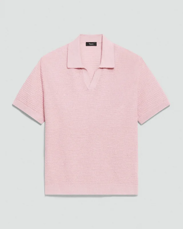 Theory Brenan Polo Shirt in Pacific Linen in CHALK PINK 65% Linen, 23% Cotton, 12% Polyester; Exclusive Of Elastic, photo 7 of 14 from Theory