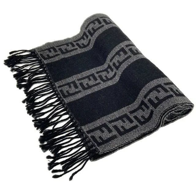 Fendi Scarf Black Dark Gray Zucca Pattern Wool in Black Wool from The Reluxe