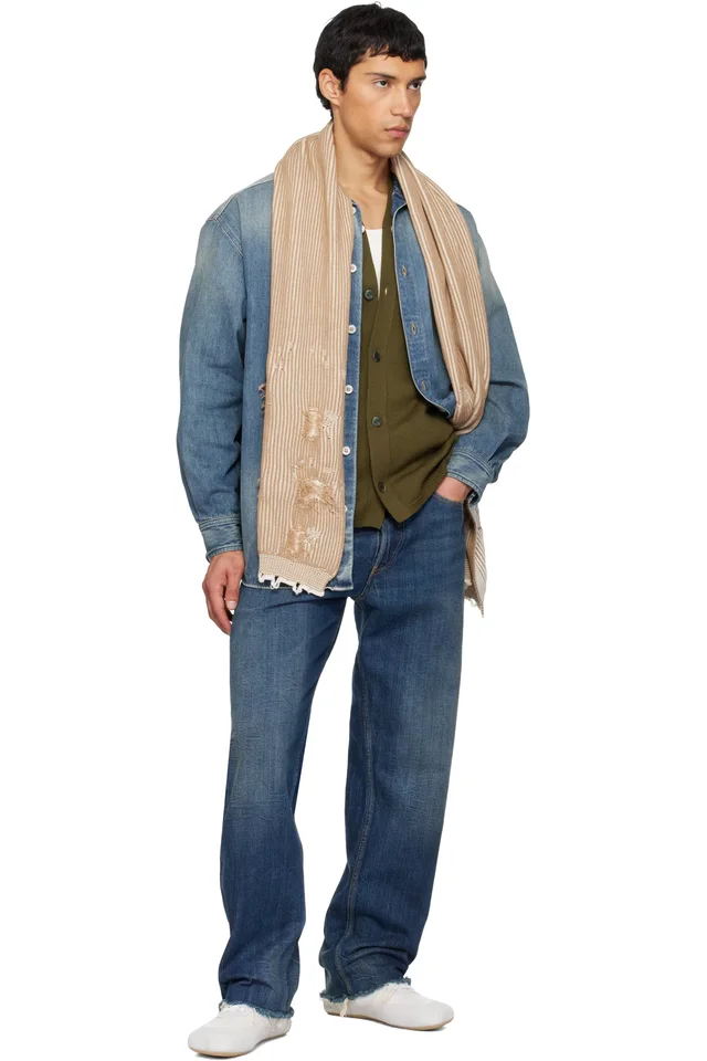 MM6 Maison Margiela Tan & White Amended Optical Ribs Scarf, photo 3 of 3 from SSENSE