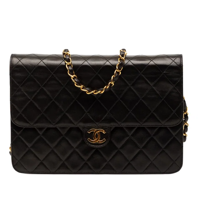 Black Chanel Medium CC Quilted Lambskin Single Flap Shoulder Bag in Black Lambskin from Designer Revival