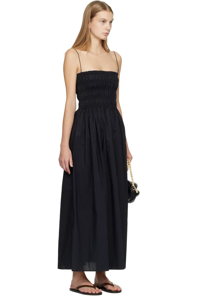 Matteau Black Shirred Bodice Midi Dress, photo 2 of 4 from SSENSE
