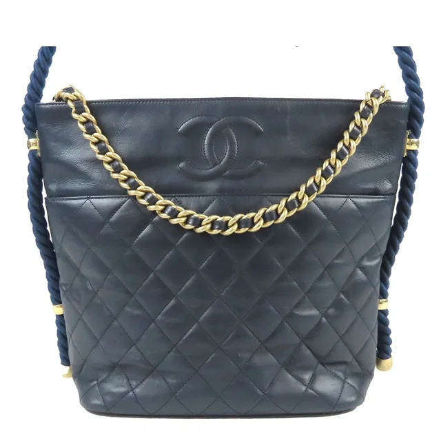 Chanel Quilted Rope Handle Navy Gold Leather 2-Way Tote Shoulder Bag in Navy Leather from The Reluxe