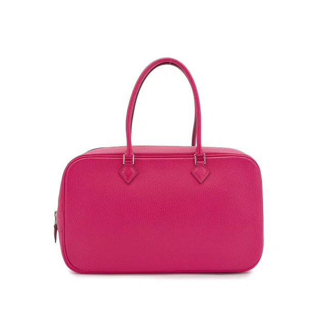Hermès Plume Elan 28 Fuchsia Pink Chevre Hand Bag 2006 Square J Palladium Hardware in Pink Goatskin from Luxury Promise