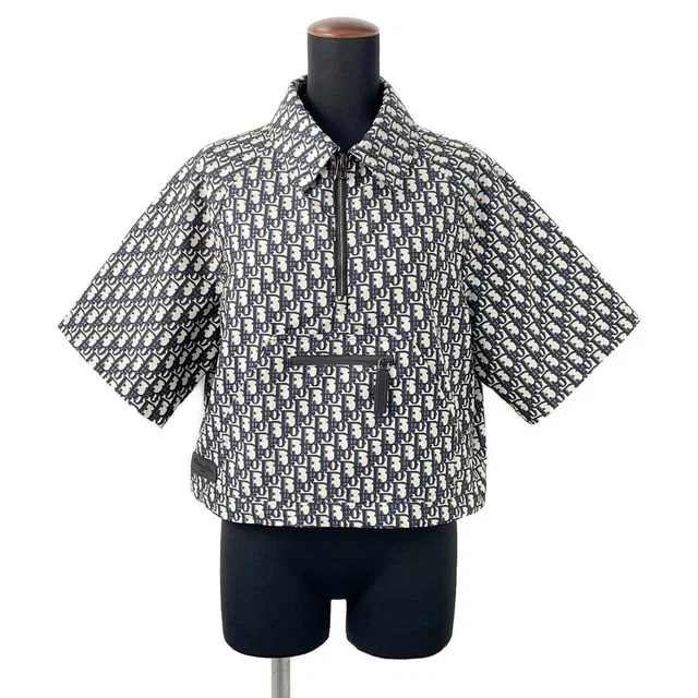 Dior Oblique Technical Taffeta Jacquard Short Sleeve Anorak Size 36 Blue/Ecru517C52A2970_X5803… in Blue from GALLERY RARE