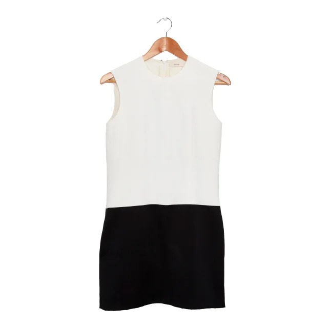 Celine and White Colour Block Dress 38 in Black Silk from Revivre