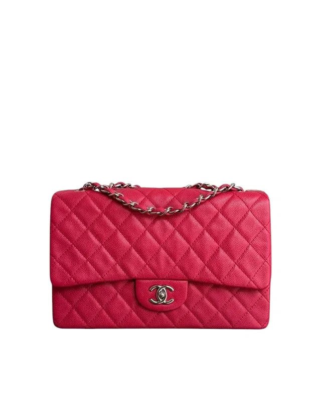Chanel Classic Flap Jumbo - Caviar 30cm Single Flap Quilted Pink Red Silver Hardware Series 12 in Red Caviar leather from Luxury Promise