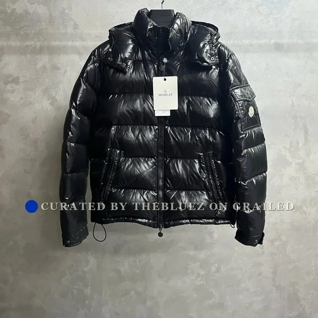 Moncler Shiny Short Hooded Down Jacket in black from Grailed