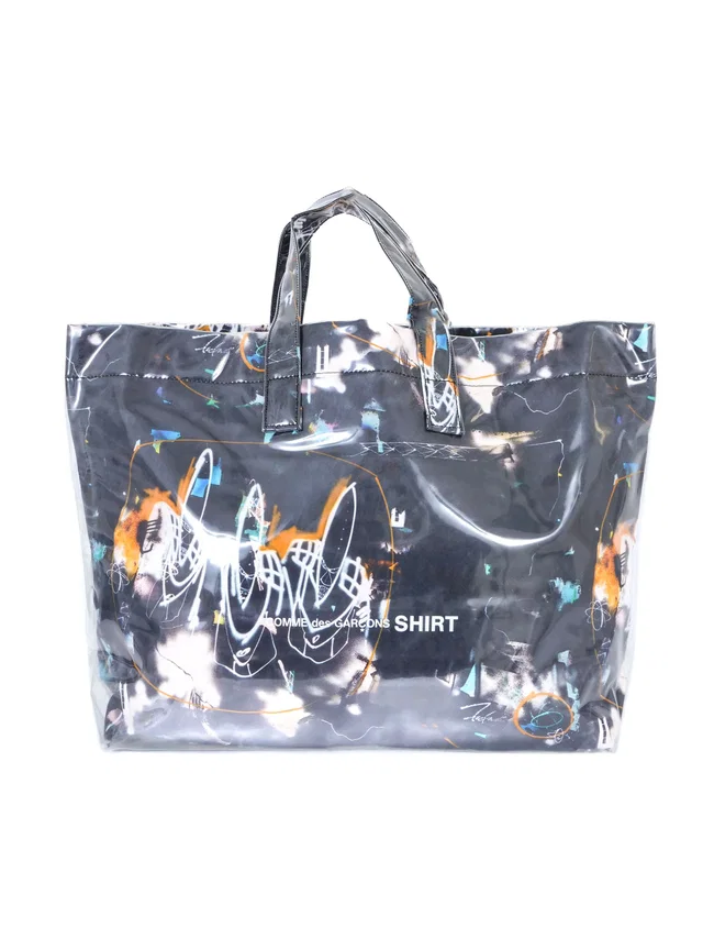 2021 Comme des Garcons Futura 2000 Black Abstract Vinyl Tote in Black Canvas from Arcade Vintage